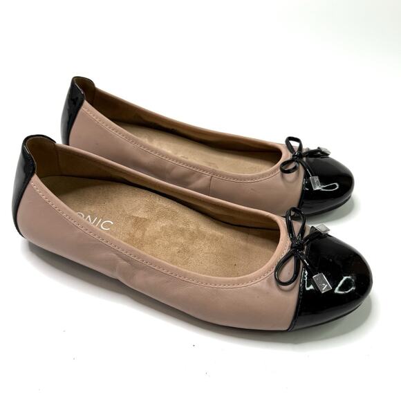 Vionic Womens Spark Minna Ballet Flats Blush Size 9 Black Cap Toe Shoe Bows Pink - Picture 1 of 12